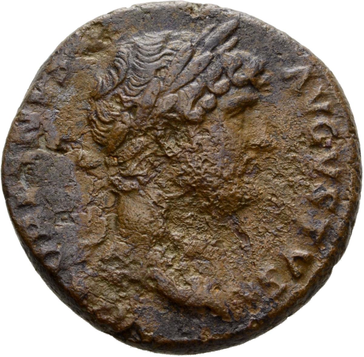 RIC II Hadrian 673d Hadrian obverse, Drapierte Büste des Hadrianus mit Lorbeerkranz in der Brustansicht nach r.