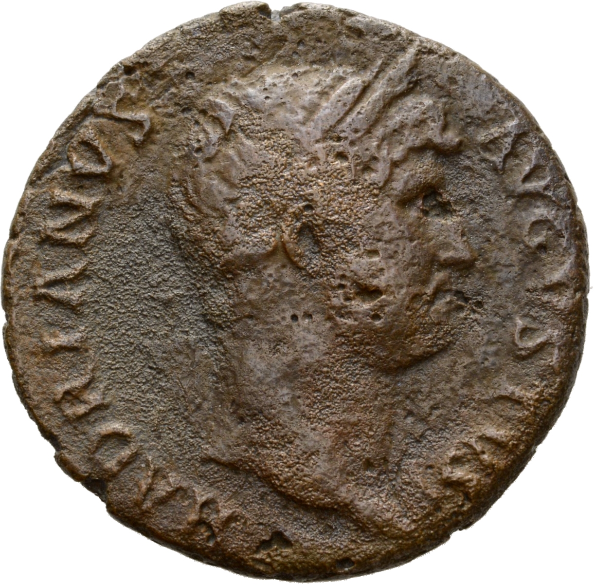 RIC II Hadrian 673d Hadrian obverse, Drapierte Büste des Hadrianus mit Lorbeerkranz in der Brustansicht nach r.
