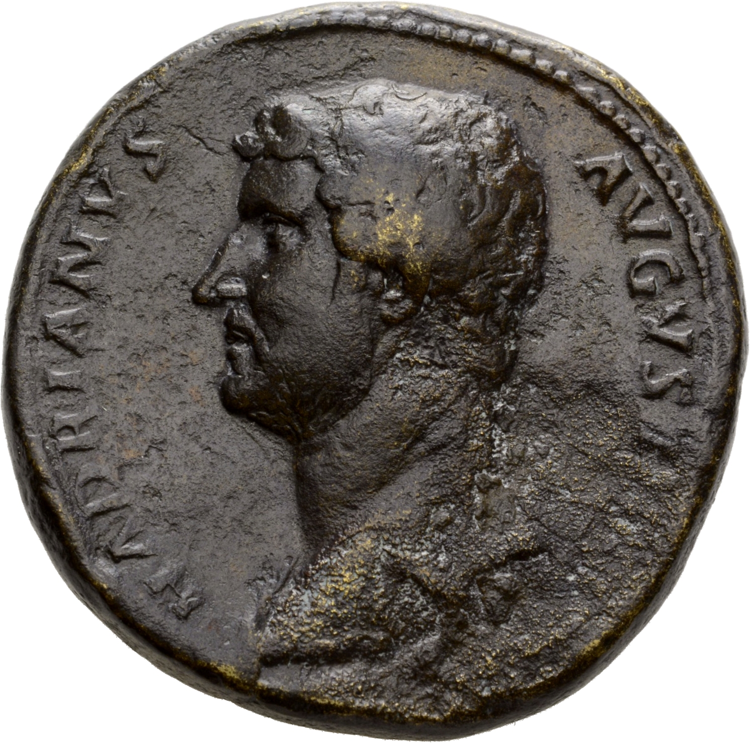 RIC II Hadrian 706j Hadrian obverse, Drapierte Büste des Hadrianus in der Rückenansicht nach l.