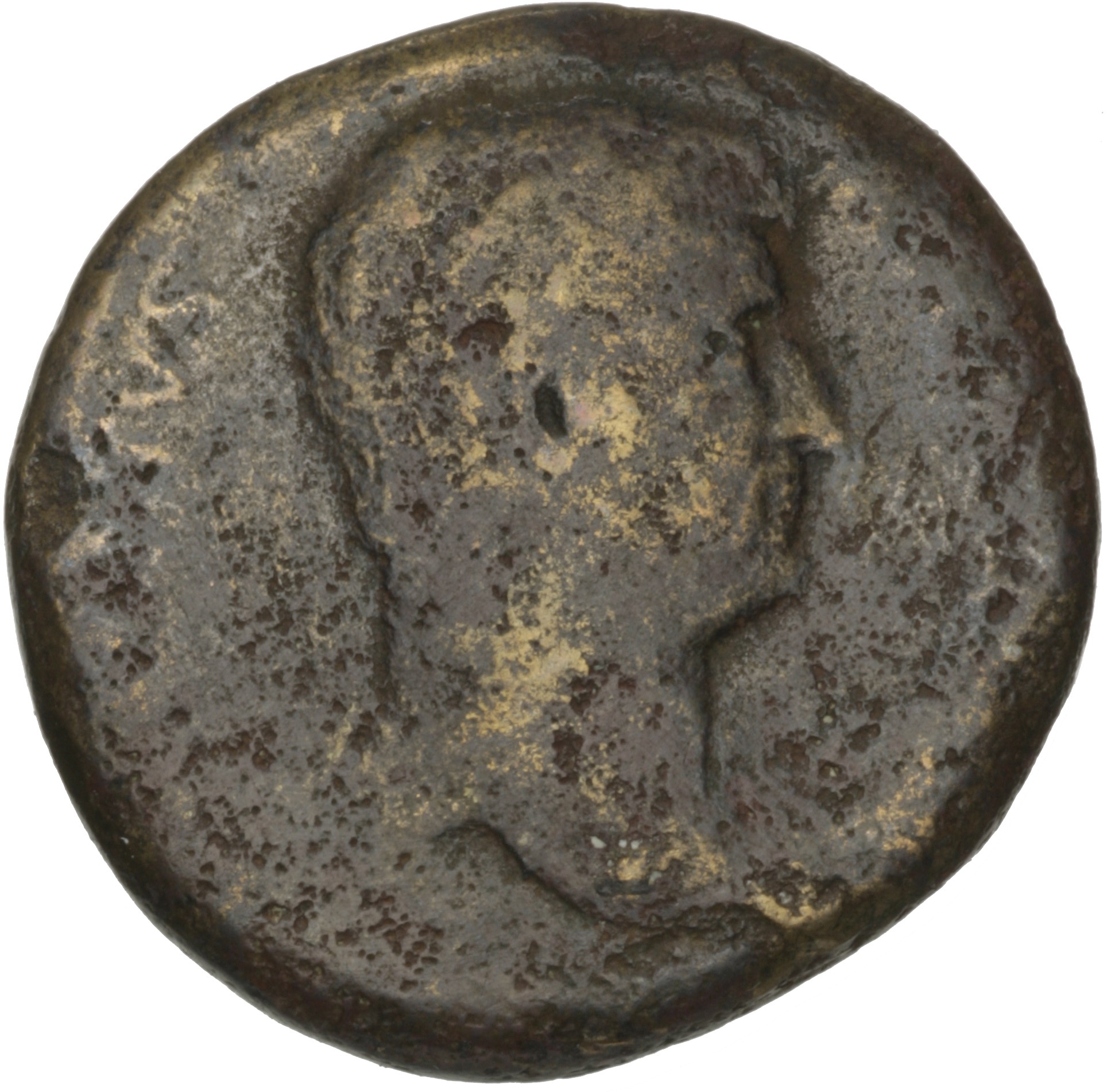 RIC II Hadrian 727a (dupondius) Hadrian obverse, Kopf Hadrians nach rechts.