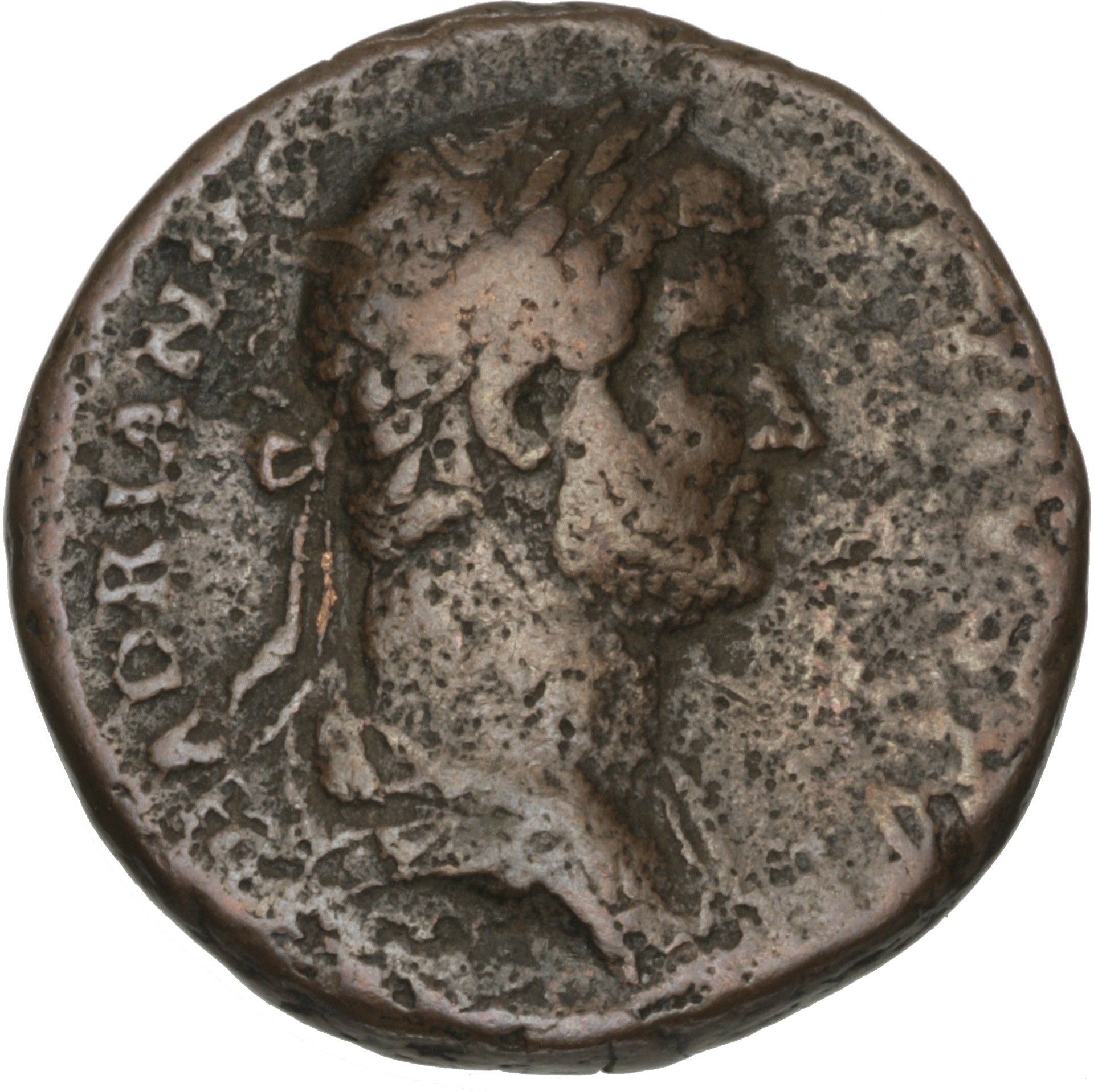RIC II Hadrian 730f (as) Hadrian obverse, Drapierte Büste Hadrians mit Lorbeerkranz nach rechts.