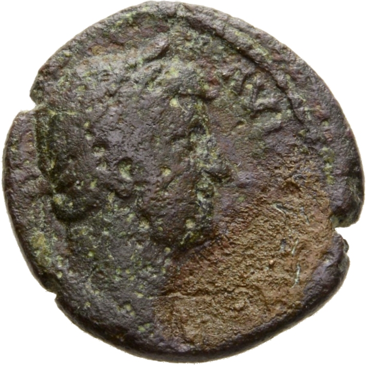 Hadrian obverse — Büste des Hadrianus mit Lorbeerkranz in der Rückenansicht nach r.