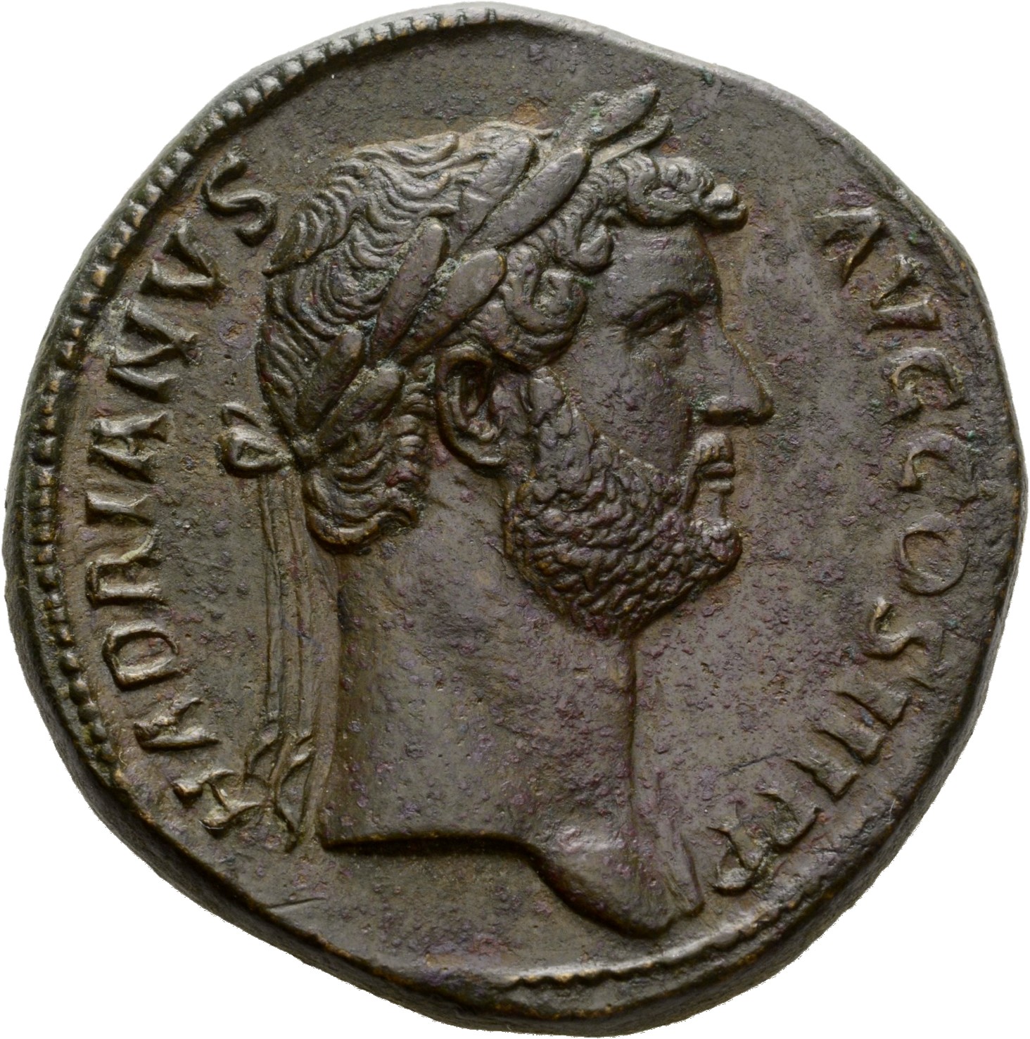 RIC II Hadrian 750d Hadrian obverse, Kopf des Hadrianus mit Lorbeerkranz nach r.