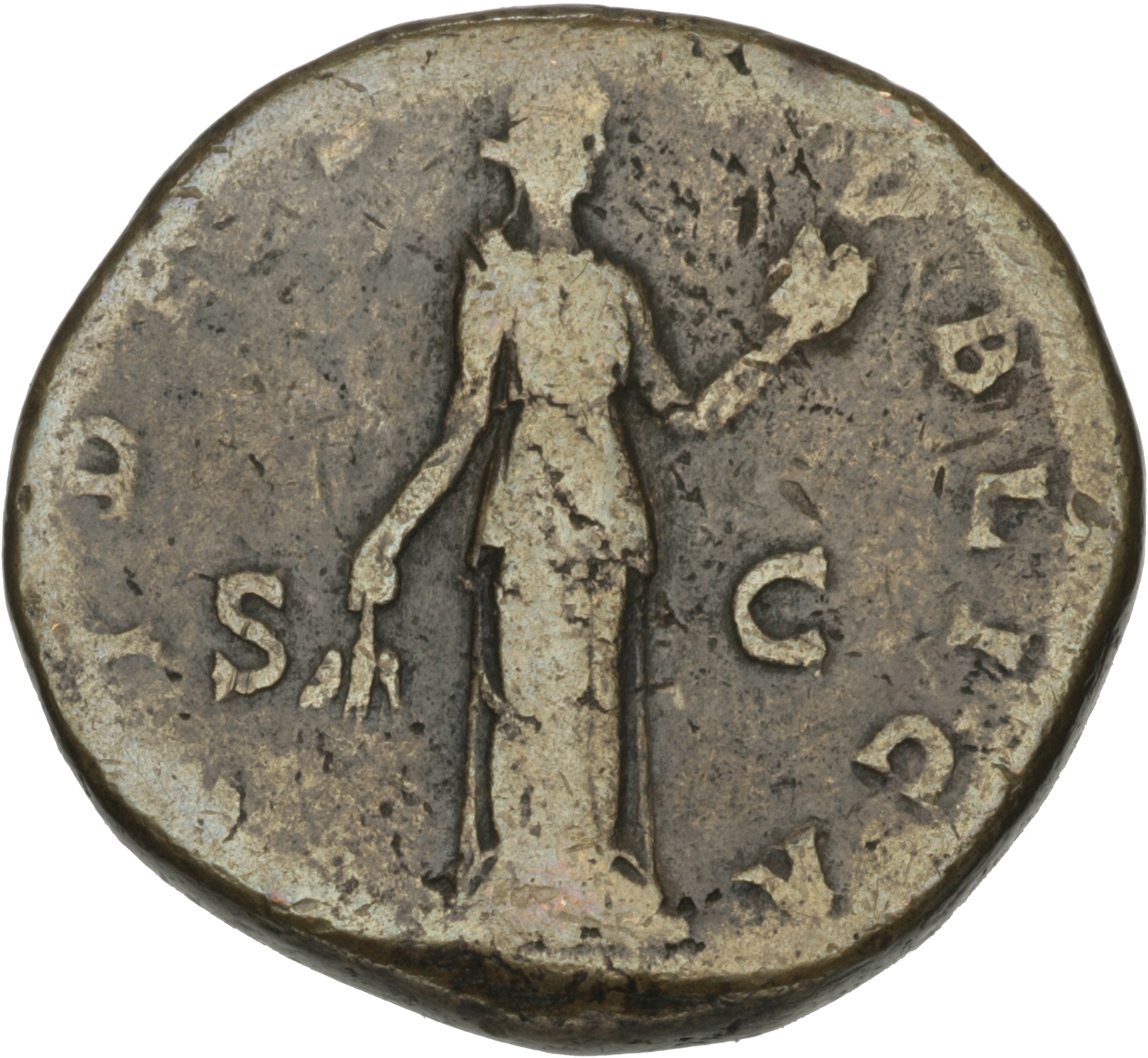 RIC II Hadrian 758d Hadrian reverse, Fides mit Ähren und Früchtekorb nach rechts stehend.