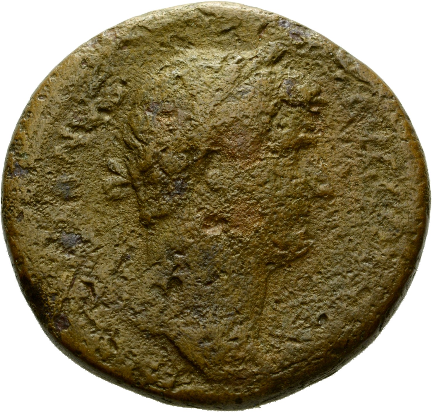 RIC II Hadrian 759d Hadrian obverse, Büste des Hadrianus mit Lorbeerkranz in der Rückenansicht nach r.