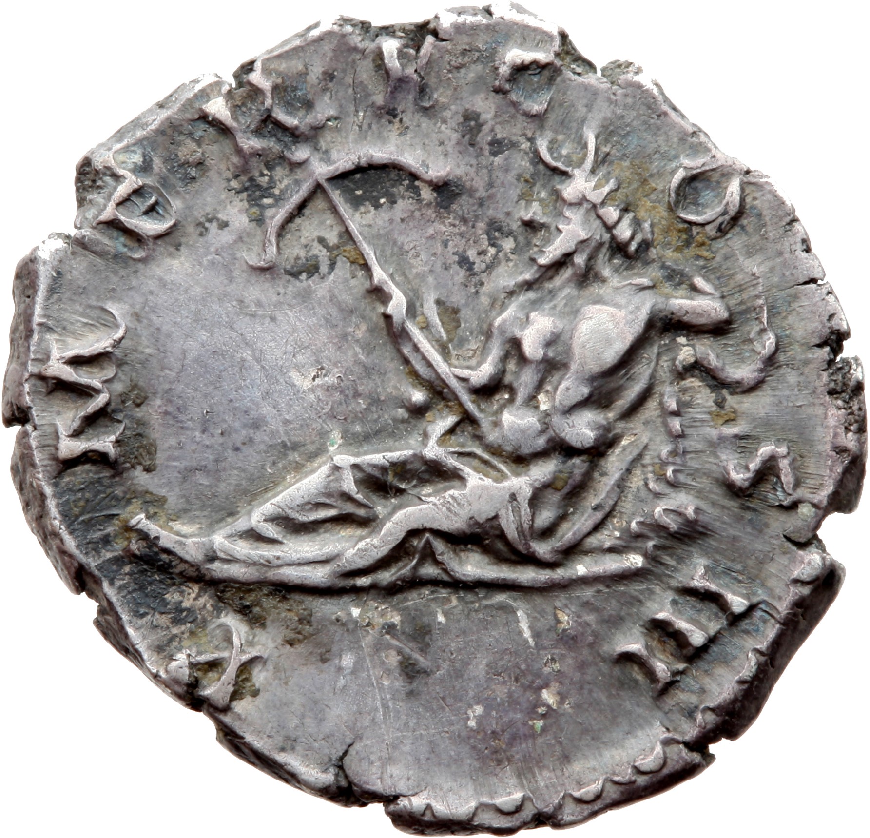 RIC II Hadrian 75a Hadrian reverse, Oceanus liegt nach links, hält rechts einen Anker und stützt sich links auf Delfin, au...