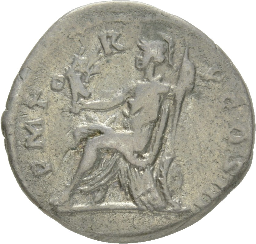 RIC II Hadrian 77b Hadrian reverse, Roma sitzt auf Rüstung nach l., auf der r. Hand Victoria und in der l. Hand Speer.