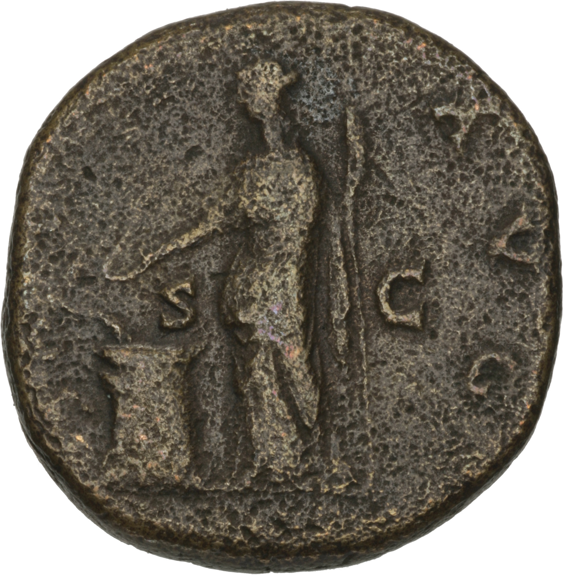 RIC II Hadrian 786d Hadrian reverse, Salus mit Schale (patera) und Zepter nach links stehend füttert Schlange auf Altar.