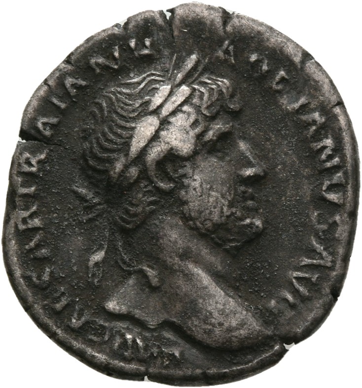 RIC II Hadrian 78a Hadrian obverse, Büste des Hadrianus mit Lorbeerkranz nach r.
