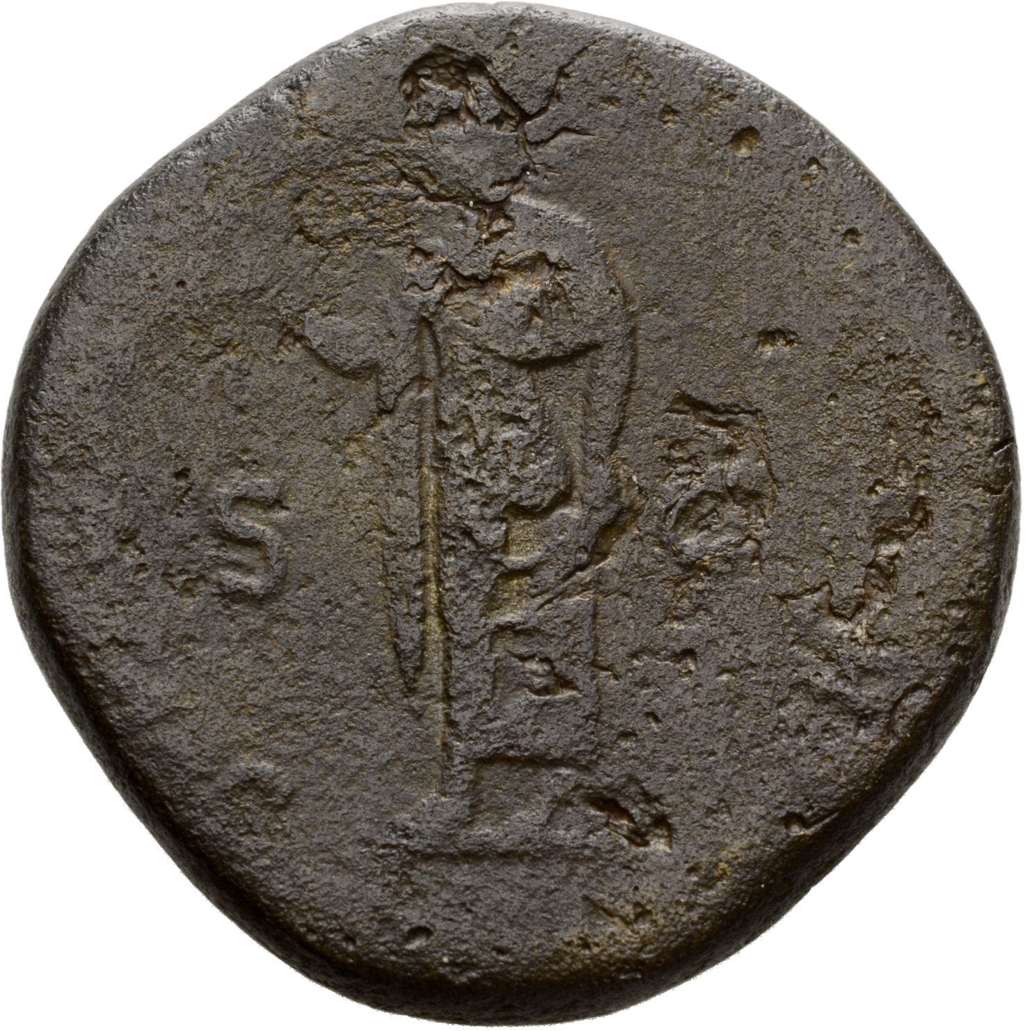 RIC II Hadrian 790d Hadrian reverse, Spes steht in der Vorderansicht, den Kopf nach l., in der r. Hand Blume, mit der l. H...