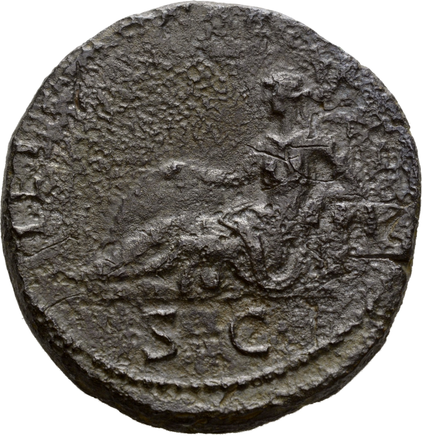 RIC II Hadrian 791f Hadrian reverse, Tellus lagert nach l., die l. Hand liegt auf einem Früchtekorb und hält den Trieb ein...