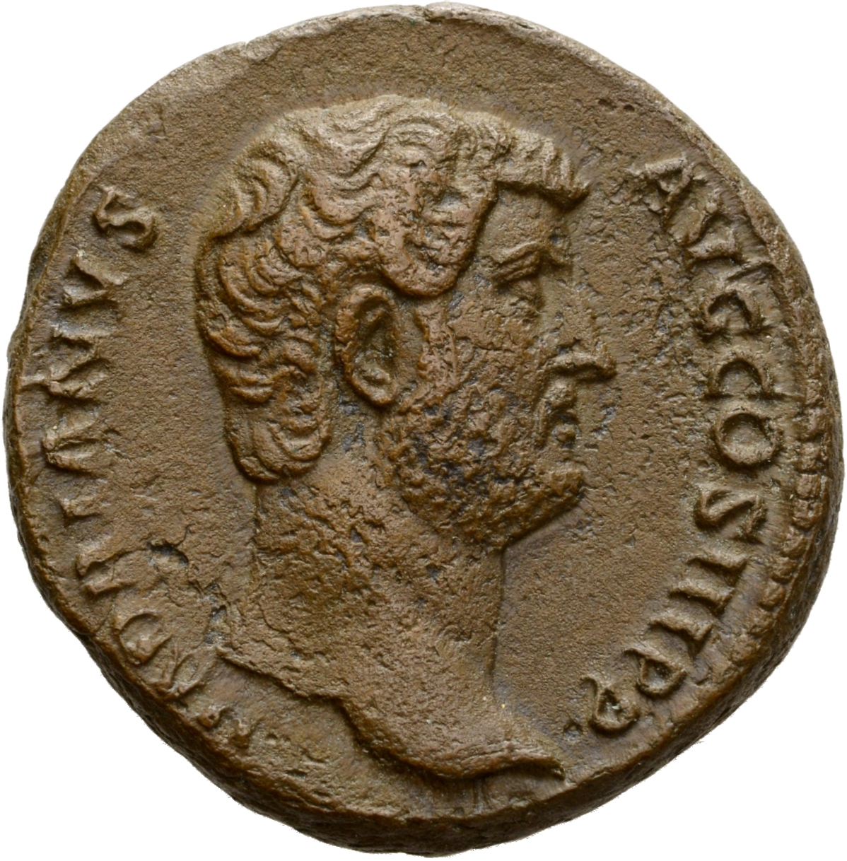 RIC II Hadrian 796a (as) Hadrian obverse, Büste des Hadrianus in der Rückenansicht nach r.