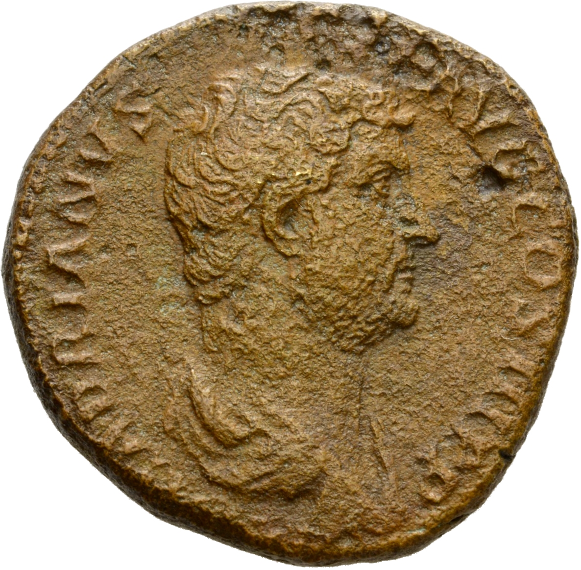 RIC II Hadrian 801c (as) Hadrian obverse, Drapierte Büste des Hadrianus in der Rückenansicht nach r.