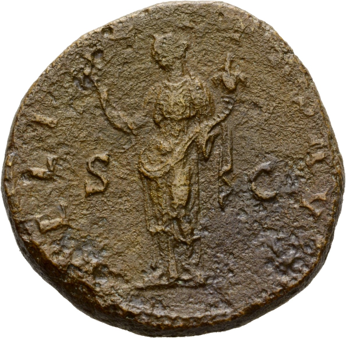 RIC II Hadrian 801c (as) Hadrian reverse, Felicitas steht in der Vorderansicht, den Kopf nach l., im l. Arm Füllhorn (corn...