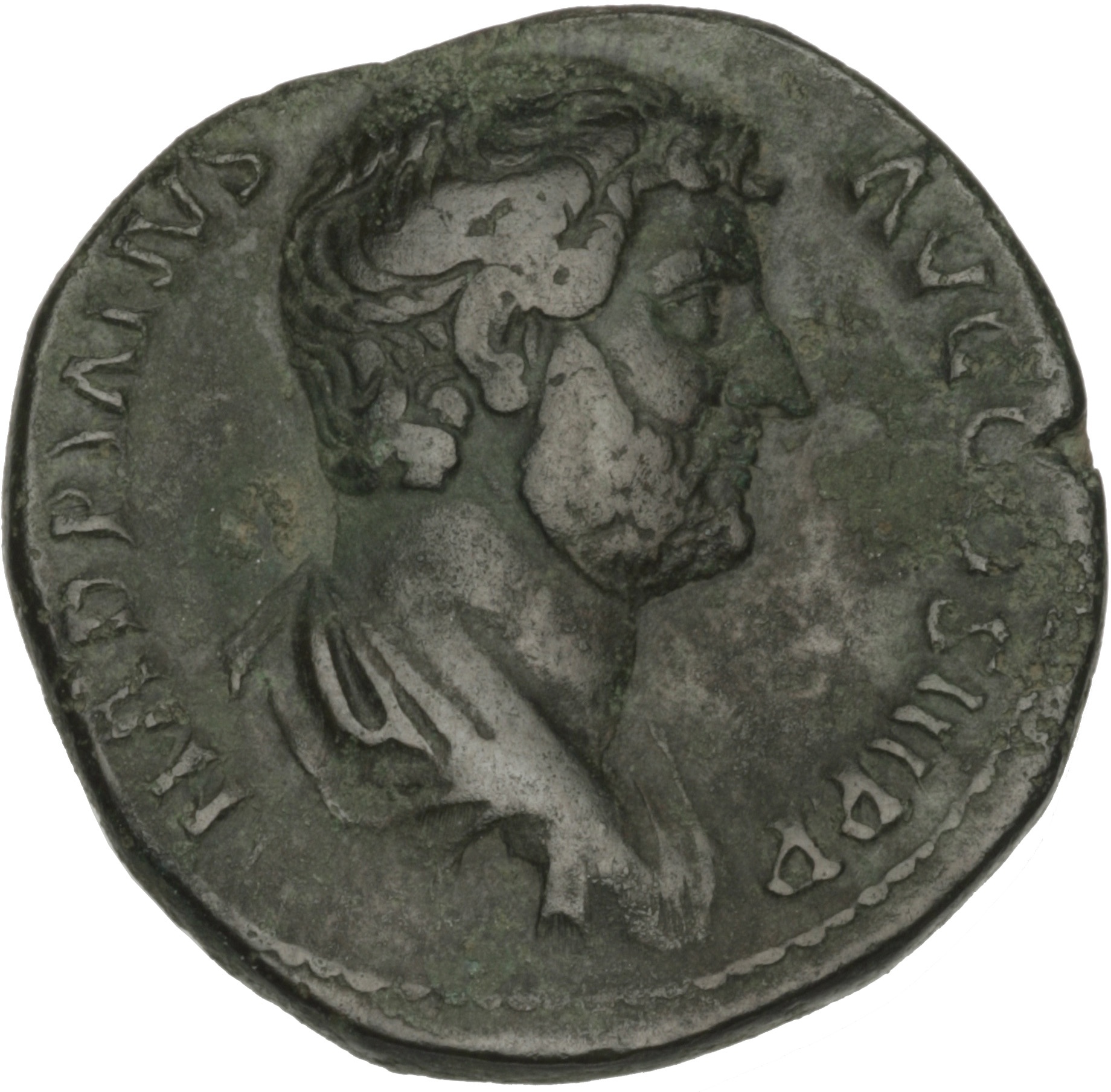 RIC II Hadrian 801c (dupondius) Hadrian obverse, Drapierte Büste Hadrians nach rechts.