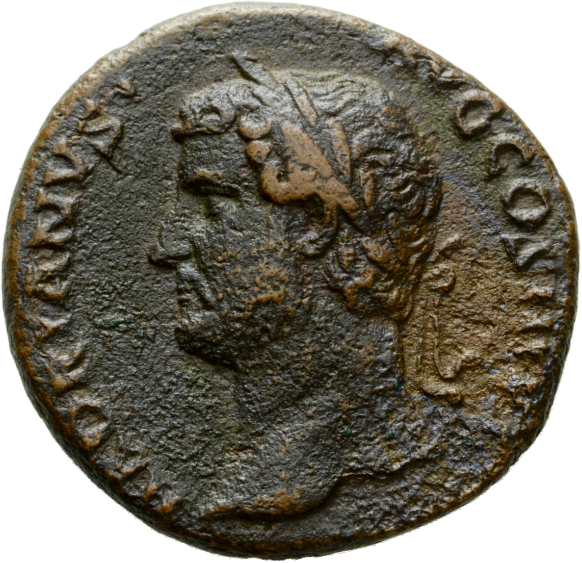 RIC II Hadrian 805i (as) Hadrian obverse, Kopf des Hadrianus mit Lorbeerkranz nach l.