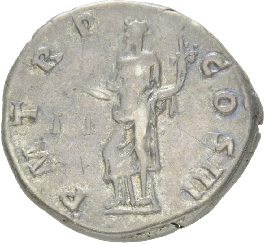 RIC II Hadrian 80a Hadrian reverse, Aequitas steht in der Vorderansicht, den Kopf nach l. In der r. Hand Waage, im l. Arm ...
