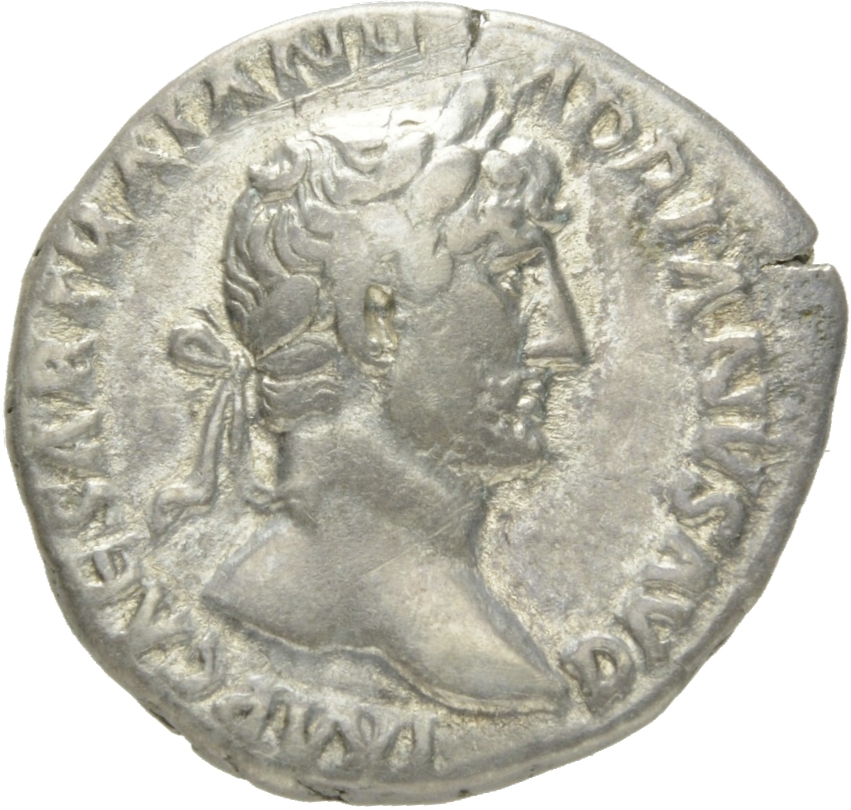 RIC II Hadrian 80a Hadrian obverse, Kopf des Hadrianus mit Lorbeerkranz nach r.