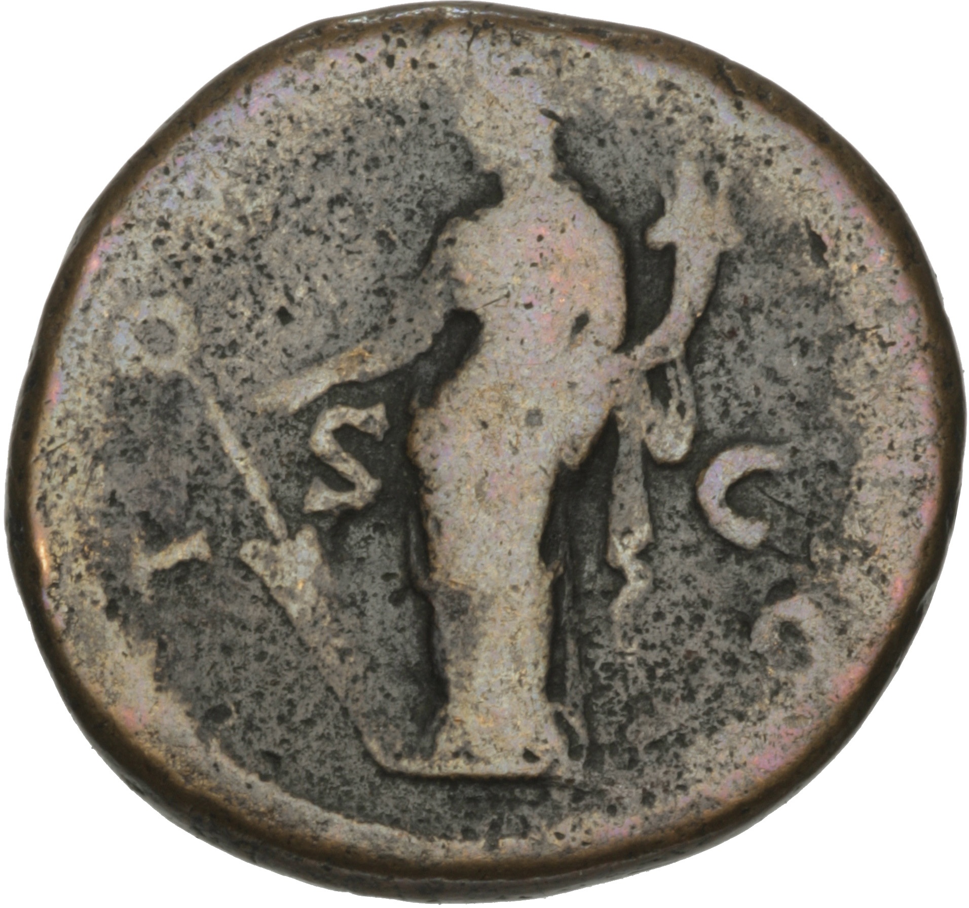 RIC II Hadrian 811 (dupondius) Hadrian reverse, Fortuna mit Ruder und Füllhorn nach links stehend.