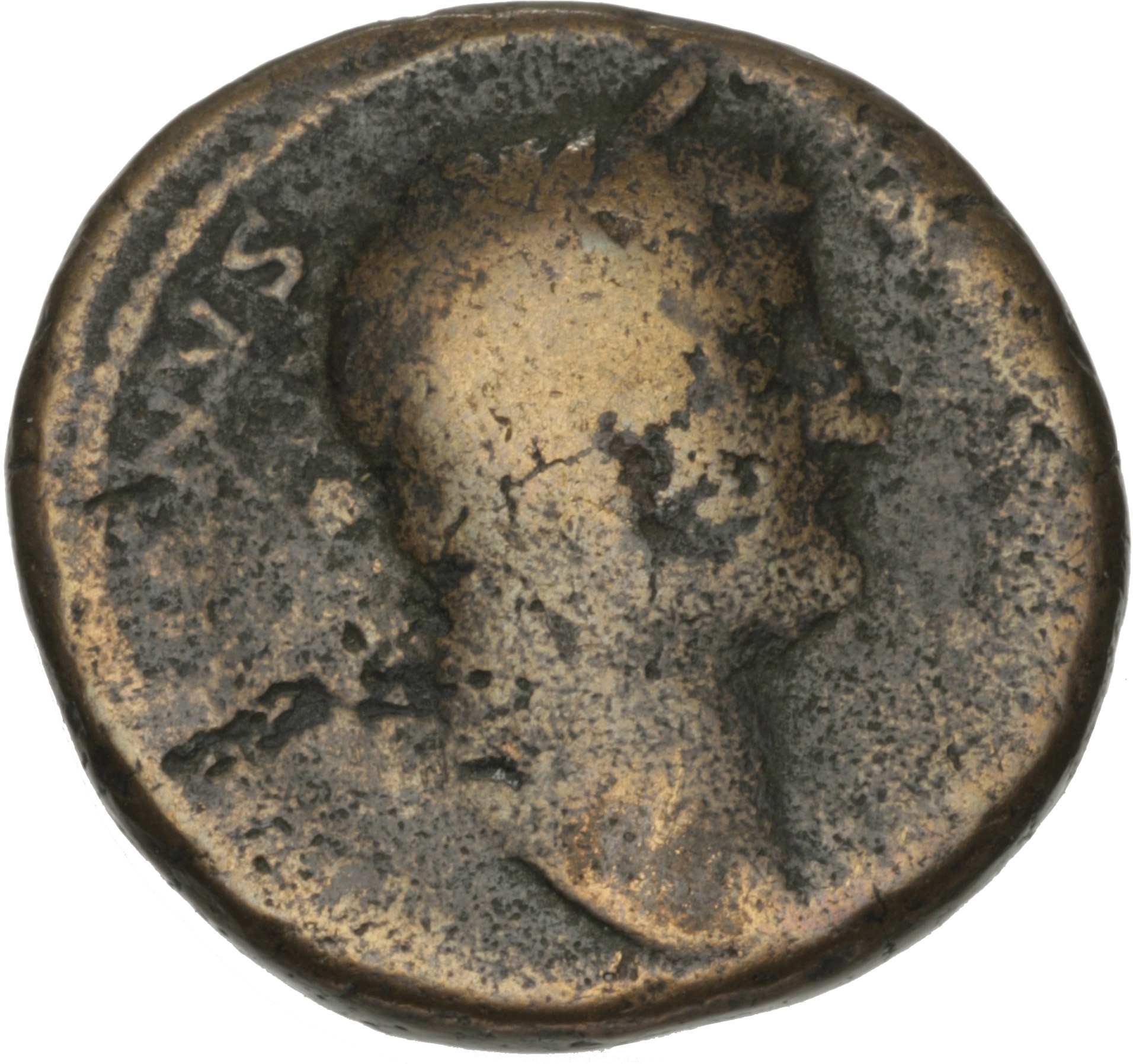 RIC II Hadrian 811 (dupondius) Hadrian obverse, Kopf Hadrians mit Lorbeerkranz nach rechts.
