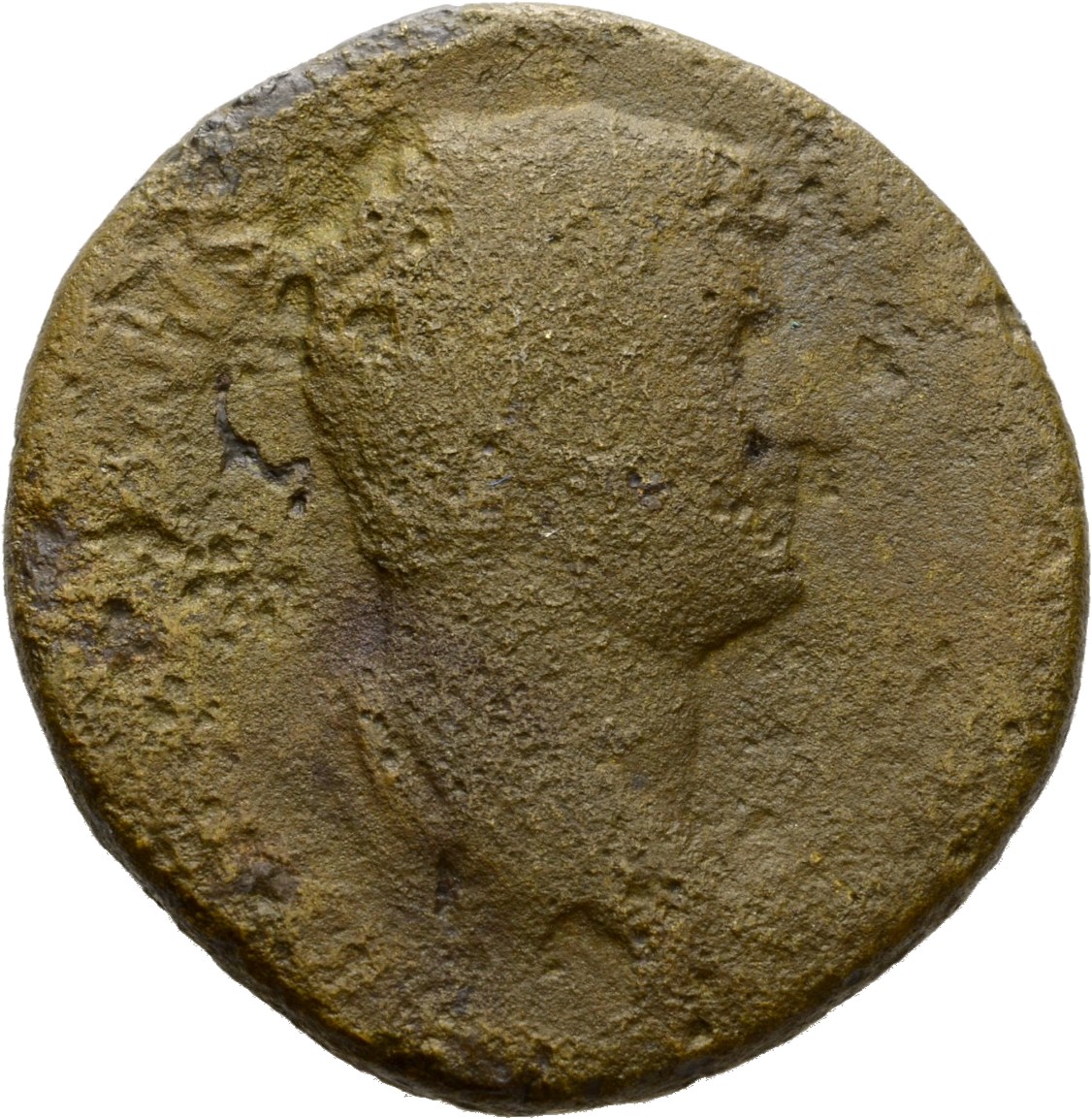 RIC II Hadrian 835c (as) Hadrian obverse, Drapierte Büste des Hadrianus in der Rückenansicht nach r.