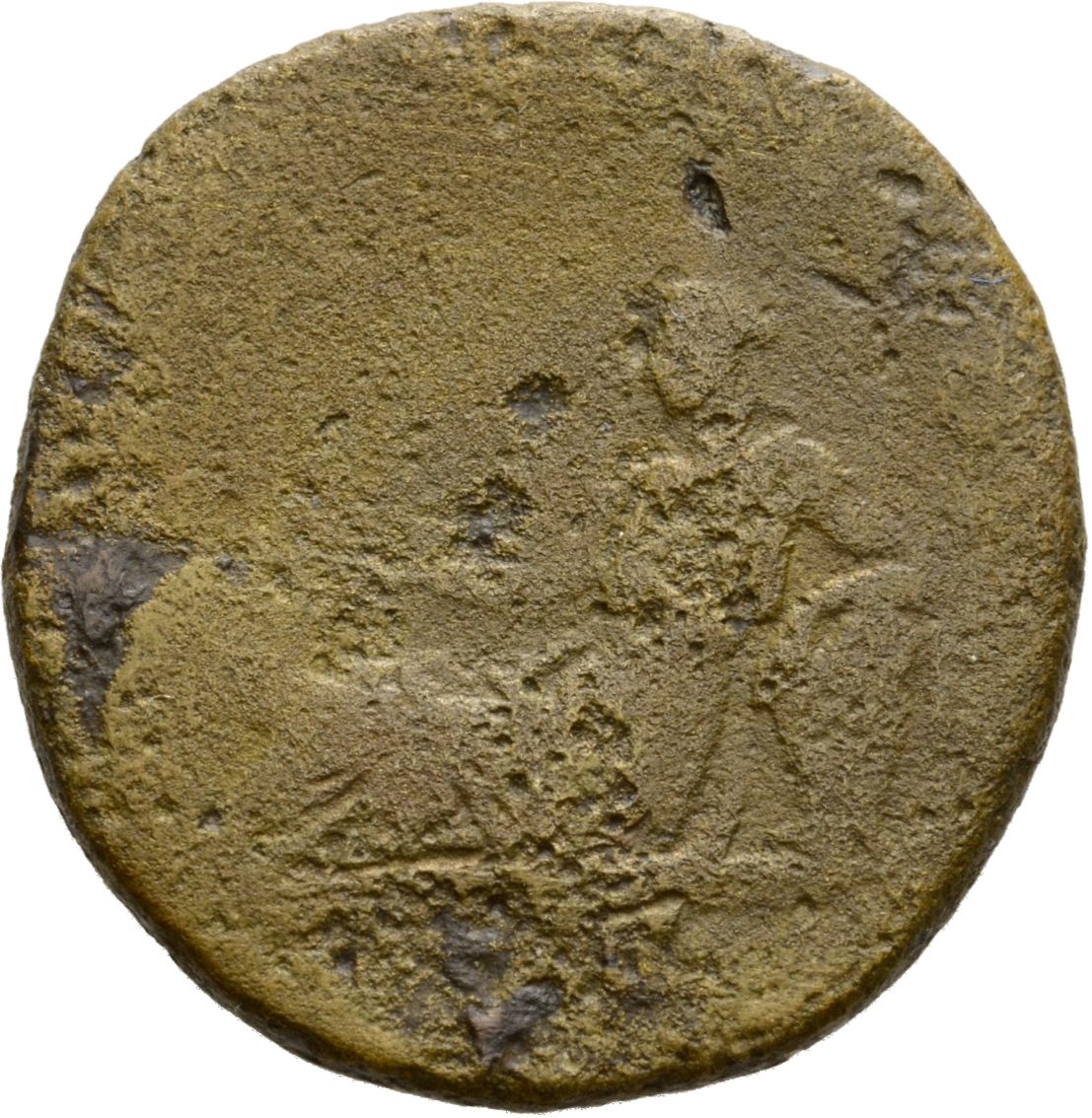RIC II Hadrian 835c (as) Hadrian reverse, Tellus gelagert nach l. Sie lehnt mit dem l. Arm auf Korb mit Früchten.