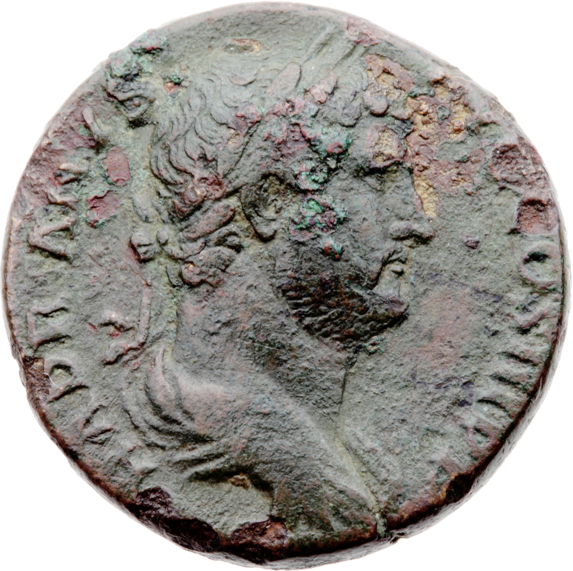 RIC II Hadrian 841f (as) Hadrian obverse, Büste des Hadrianus nach r. mit Lorbeerkranz und Paludament.