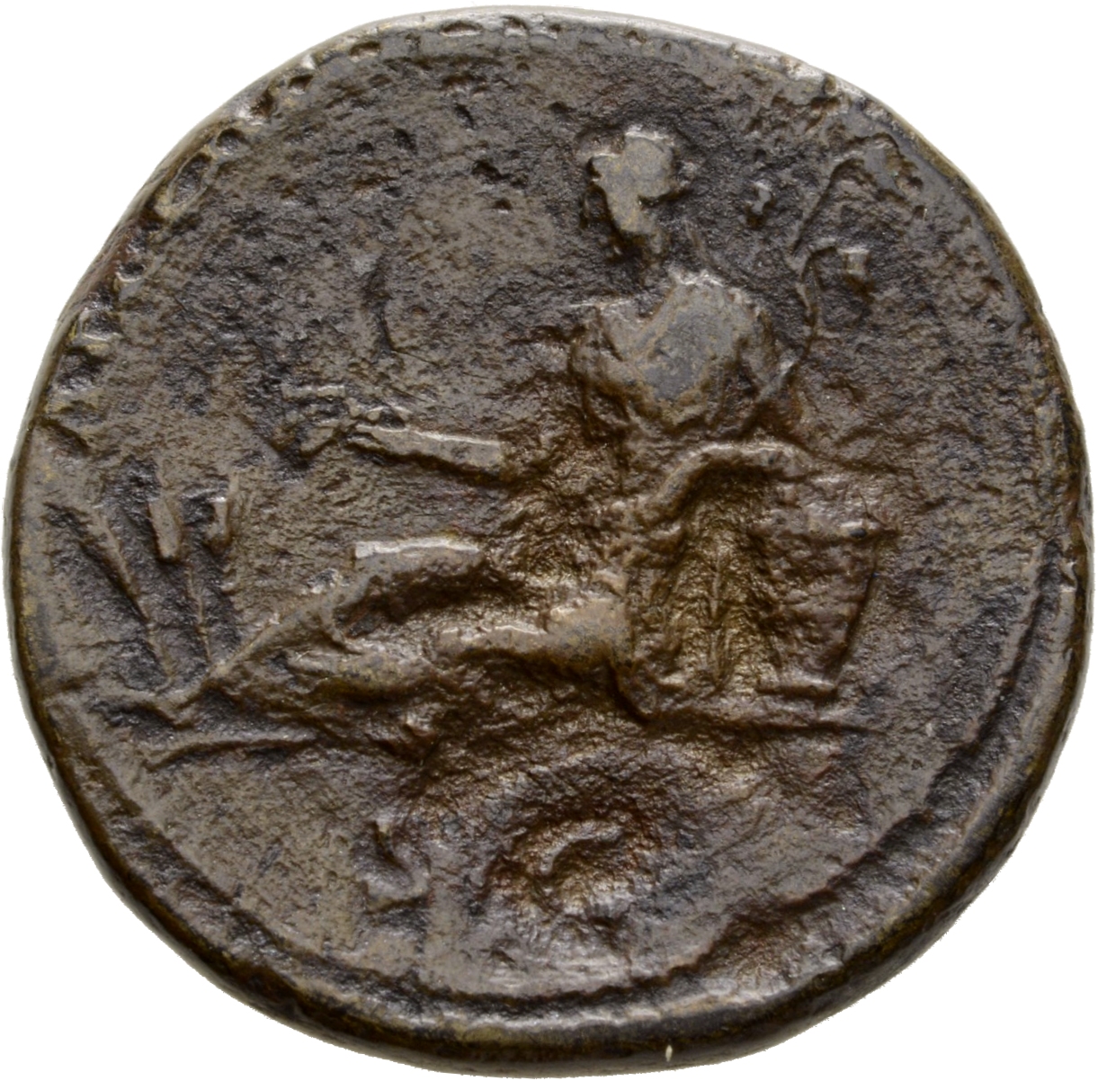RIC II Hadrian 844g (as) Hadrian reverse, Alexandria lagert nach l. Sie hält Kornähren in der r. Hand und Weinranken in de...