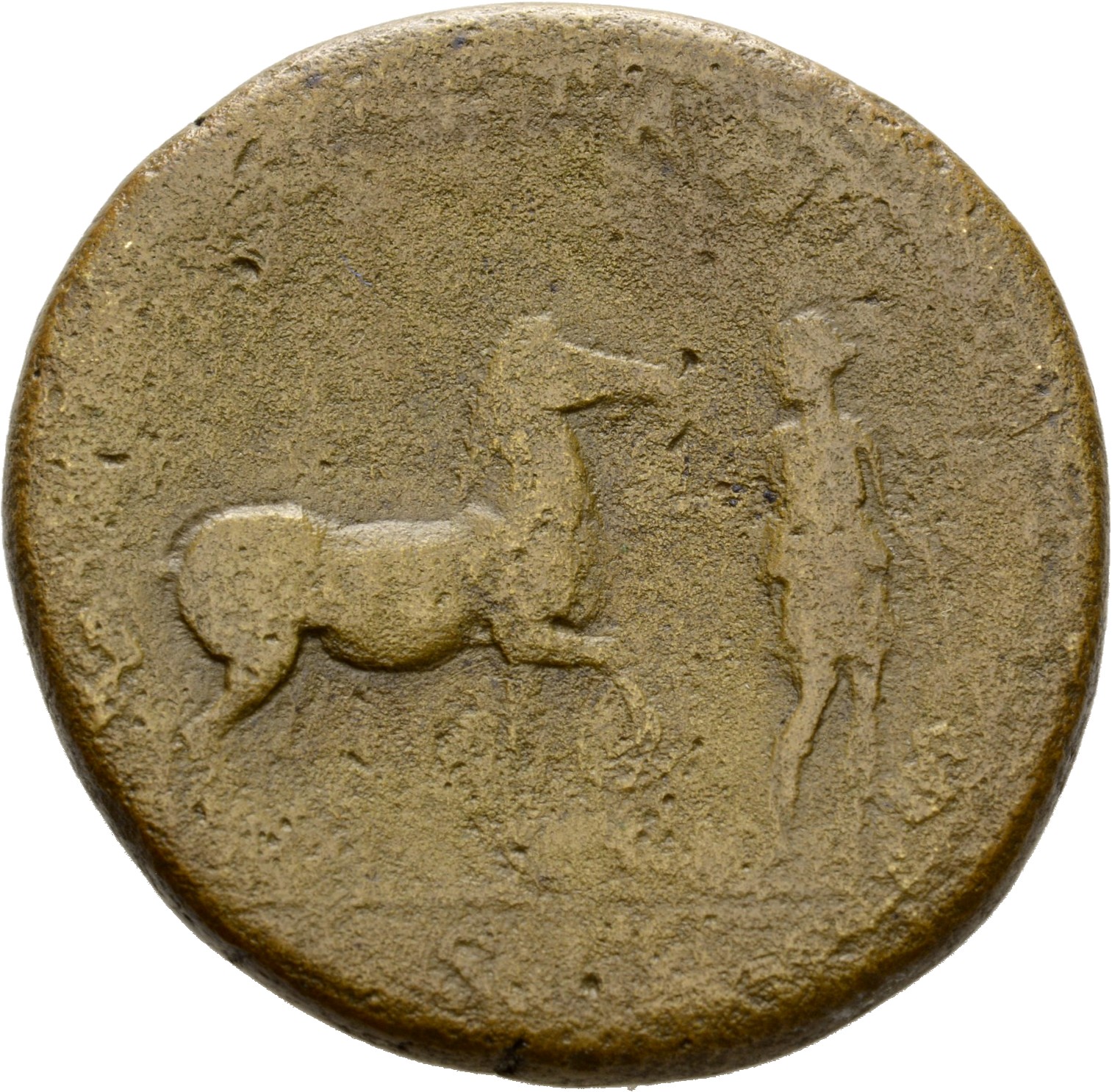 RIC II Hadrian 854a Hadrian reverse, Mauretania geht nach r. Sie hält in der r. Hand die Zügel eines Pferdes und in der l....