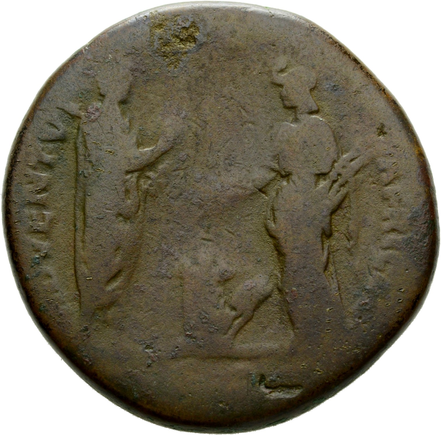 RIC II Hadrian 872f Hadrian reverse, Hadrianus mit Toga steht nach r. Er hebt die r. Hand. Ihm gegenüber Africa. Sie trägt...