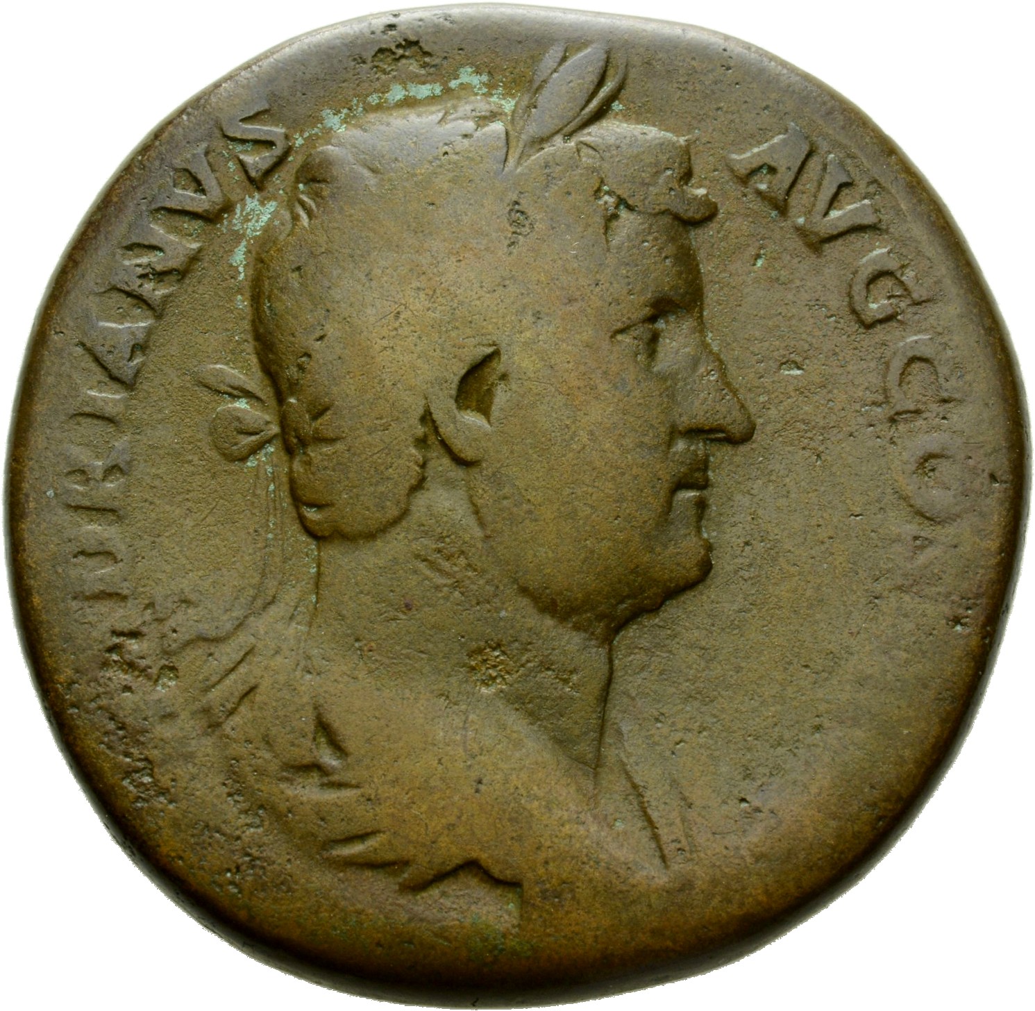 RIC II Hadrian 886f Hadrian obverse, Drapierte Büste des Hadrianus mit Lorbeerkranz nach r.