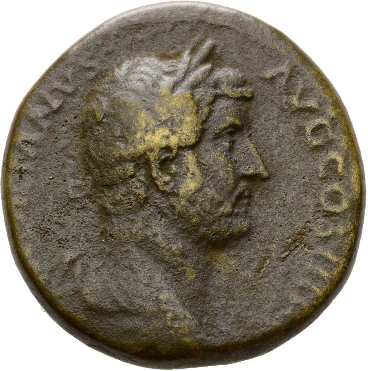 RIC II Hadrian 887d Hadrian obverse, Drapierte Büste des Hadrianus mit Lorbeerkranz nach r.