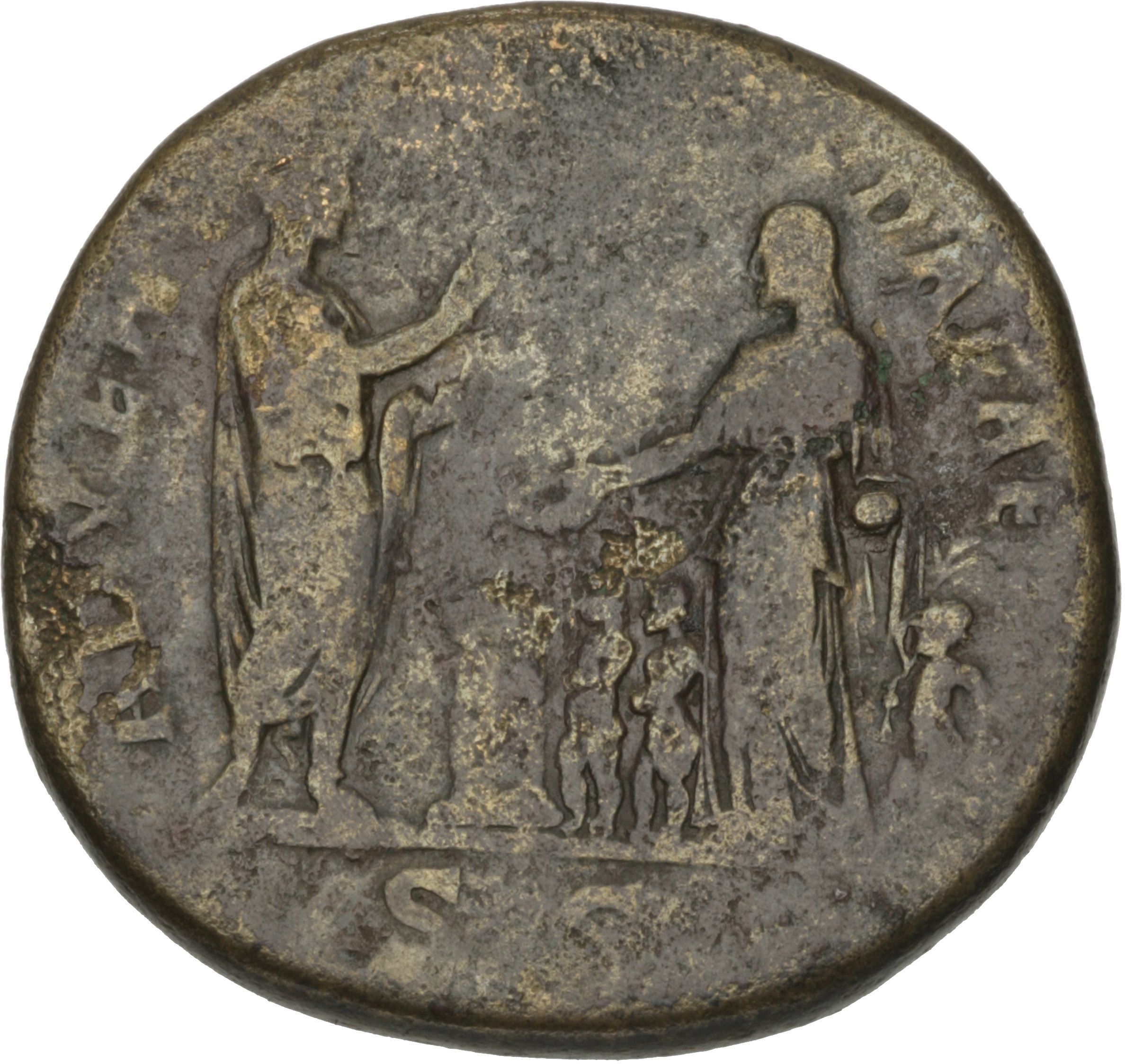 RIC II Hadrian 893f Hadrian reverse, Hadrian mit Buchrolle und erhobener Rechten nach rechts stehend und Iudaea mit Patera...