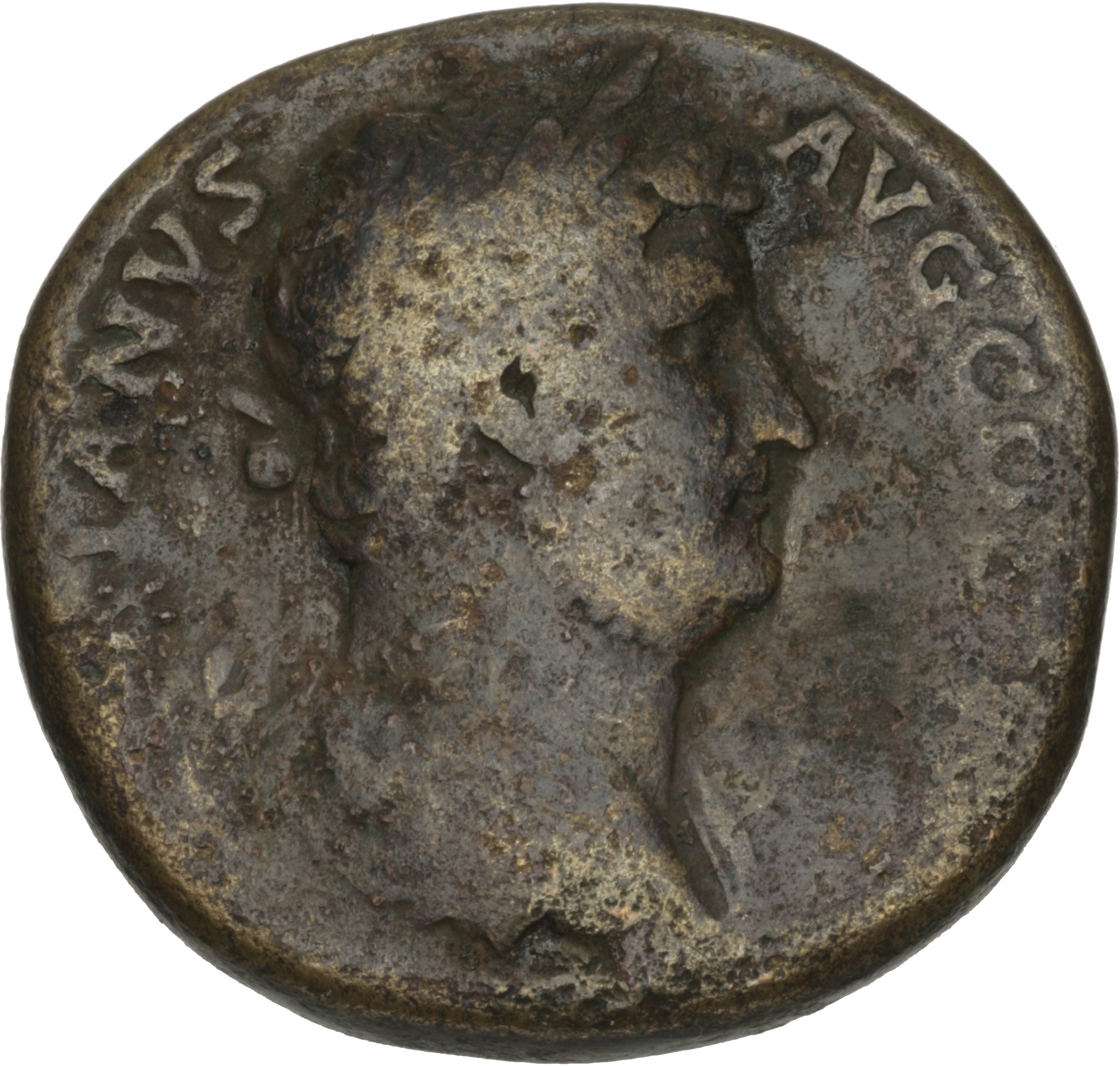 RIC II Hadrian 893f Hadrian obverse, Drapierte Büste Hadrians mit Lorbeerkranz nach rechts.