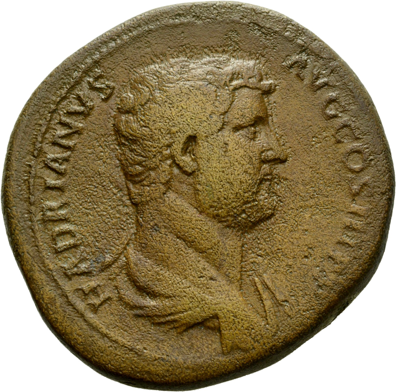 RIC II Hadrian 897c Hadrian obverse, Drapierte Büste des Hadrianus in der Rückenansicht nach r.