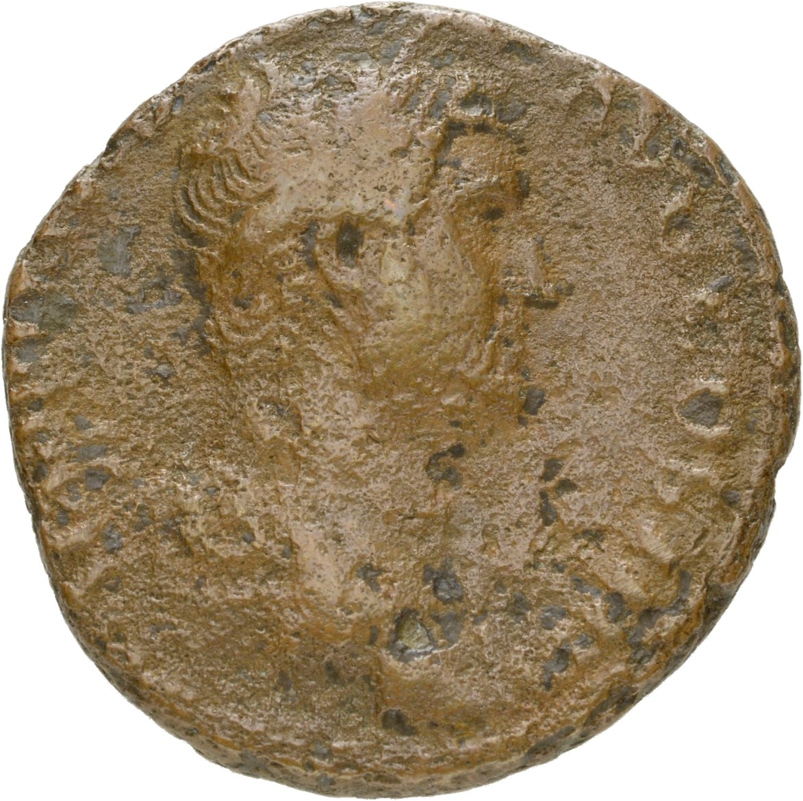 RIC II Hadrian 900f (as) Hadrian obverse, Drapierte Büste des Hadrianus mit Lorbeerkranz nach r.