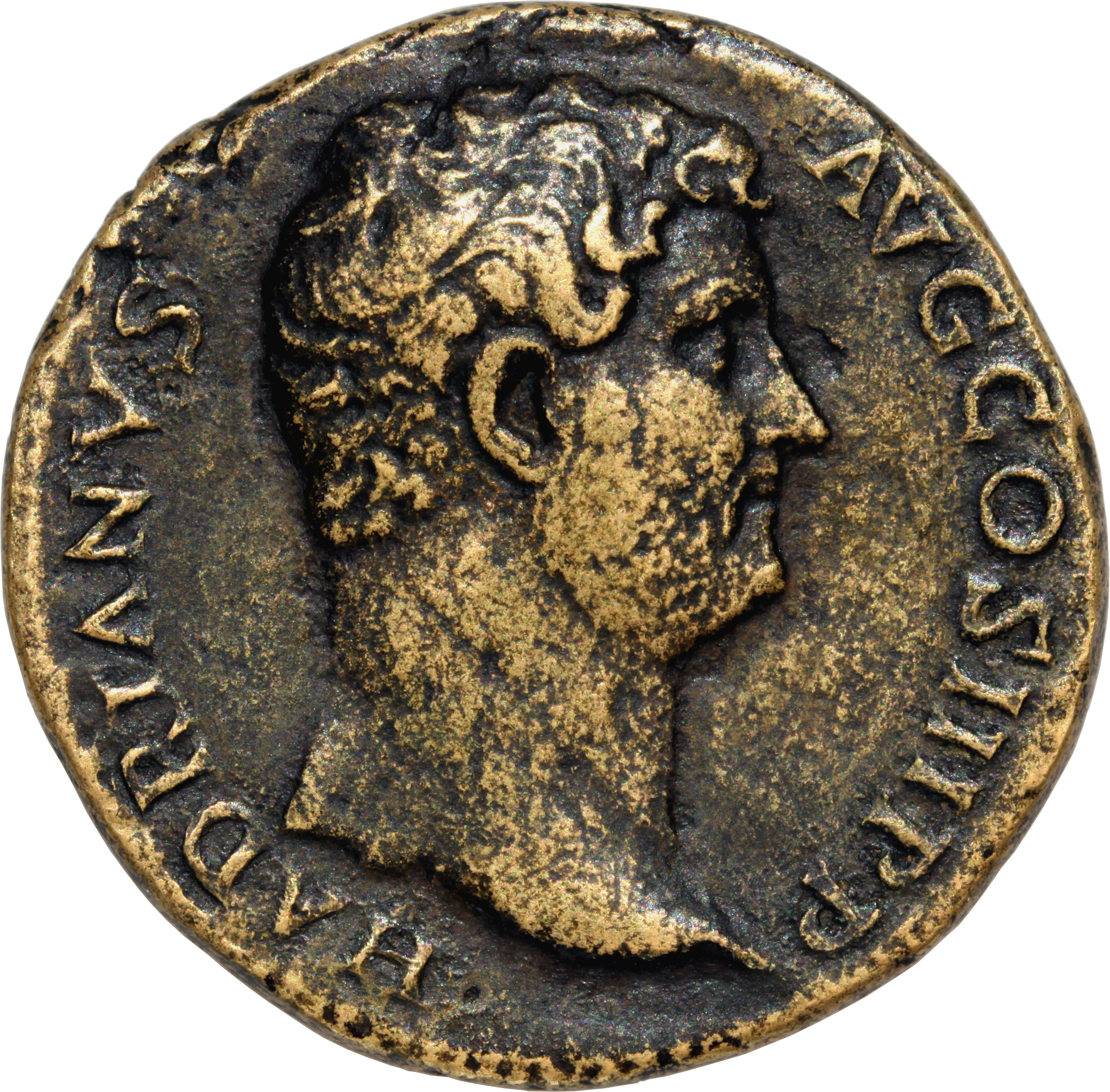 RIC II Hadrian 913 Hadrian obverse, Büste des Hadrian nach rechts.