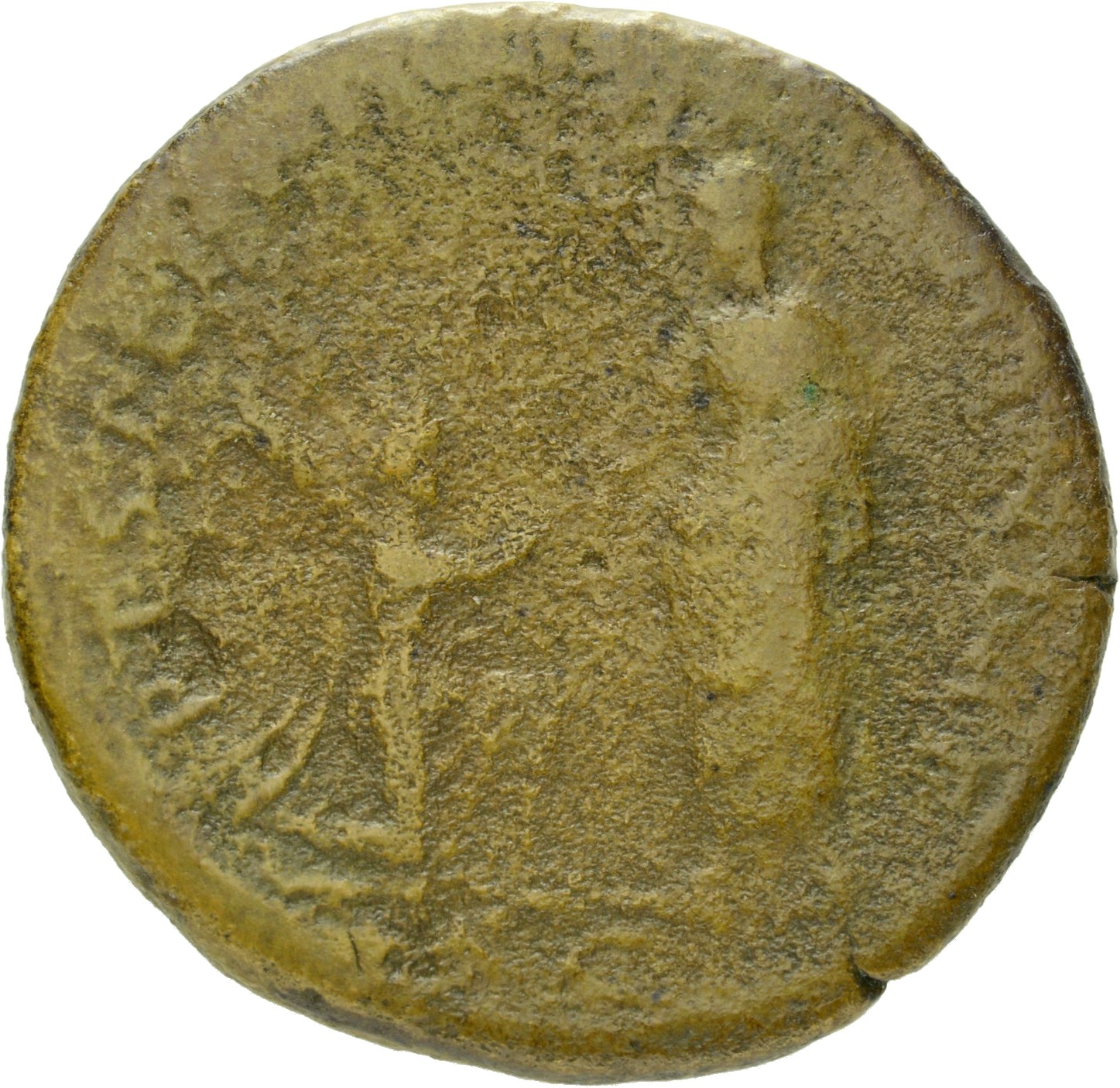 RIC II Hadrian 948c Hadrian reverse, Hadrianus mit Toga steht in der Vorderansicht, den Kopf nach l. Er reicht der vor ihm...