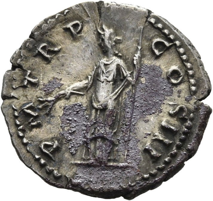 RIC II Hadrian 94a Hadrian reverse, Pax steht in der Vorderansicht, den Kopf nach l. gewandt. Sie hält einen Palmzweig in ...