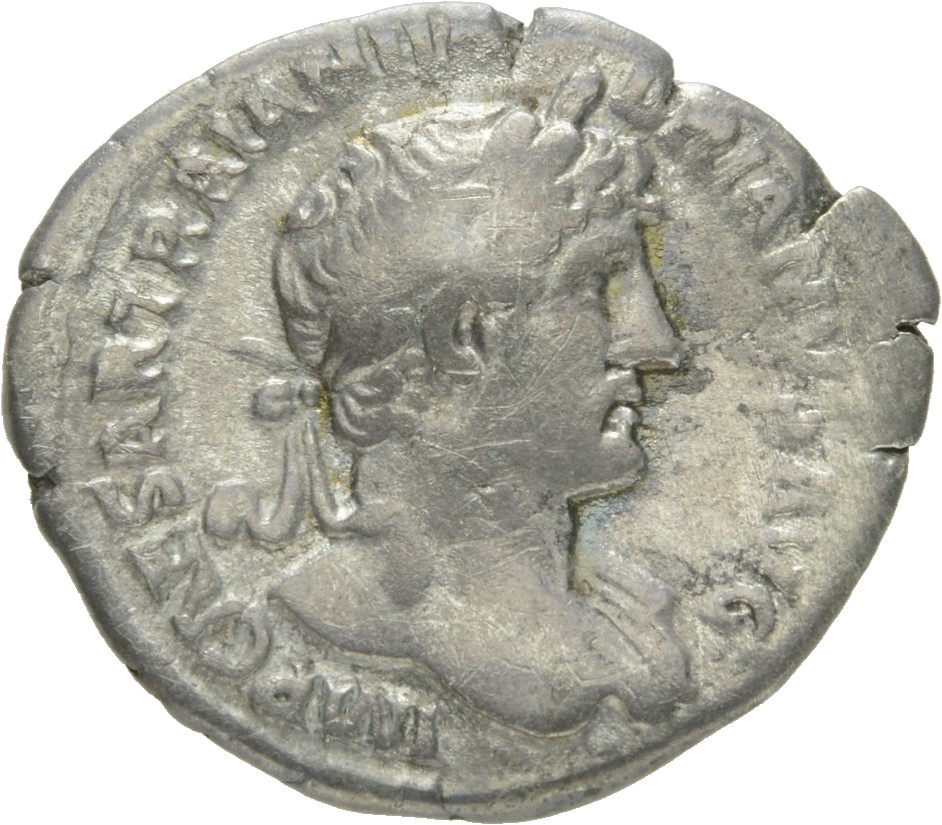 RIC II Hadrian 94b Hadrian obverse, Drapierte Büste des Hadrianus mit Lorbeerkranz in Brustansicht nach r.