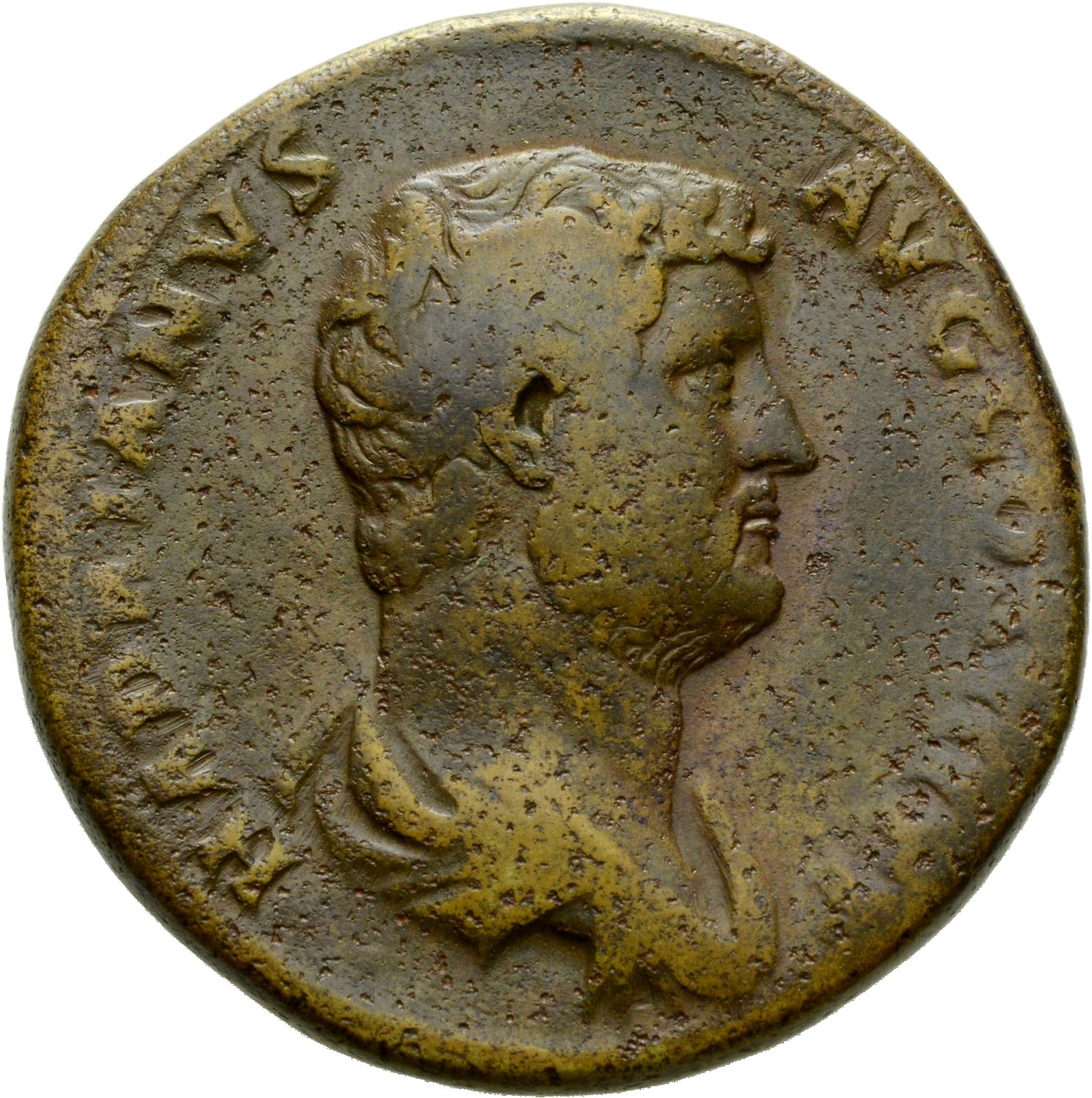 RIC II Hadrian 950c Hadrian obverse, Drapierte Büste des Hadrianus in der Rückenansicht nach r.