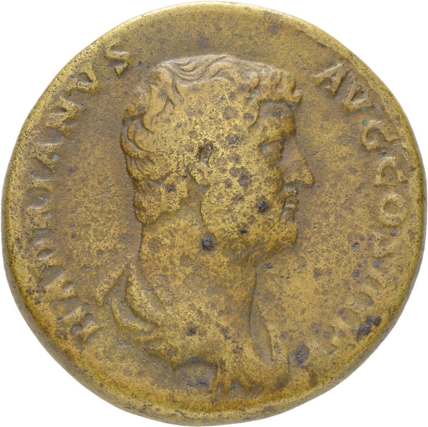 RIC II Hadrian 954c Hadrian obverse, Drapierte Büste des Hadrianus in der Rückenansicht nach r.