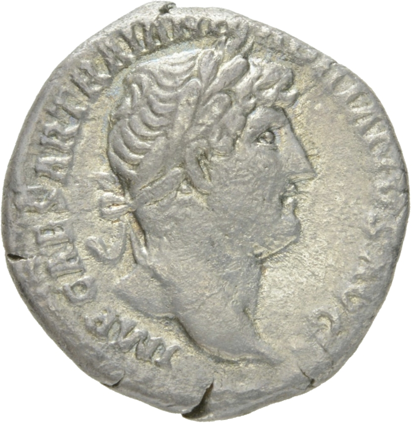 RIC II Hadrian 95a Hadrian obverse, Kopf des Hadrianus mit Lorbeerkranz nach r.