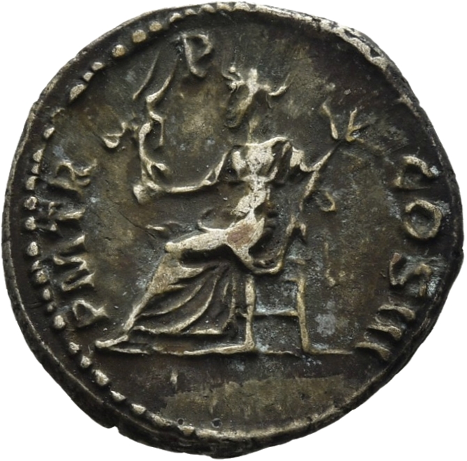 RIC II Hadrian 95a Hadrian reverse, Pax sitzt nach l. In der ausgestreckten r. Hand Victoria, im l. Arm Zweig.