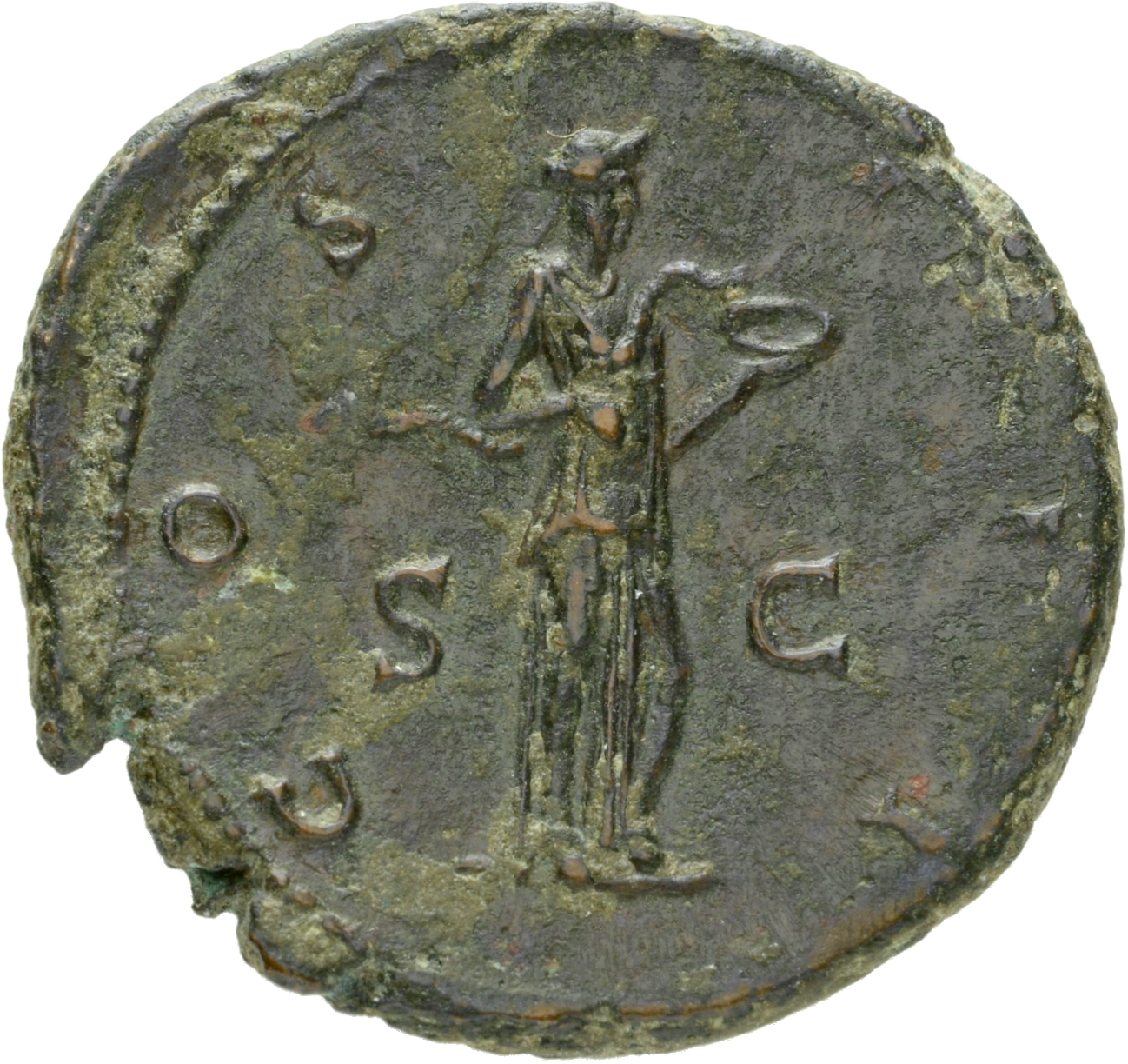 RIC II Hadrian 975b Hadrian reverse, Salus steht nach r., füttert die im r. Arm gehaltene Schlange aus Schale (patera) in ...