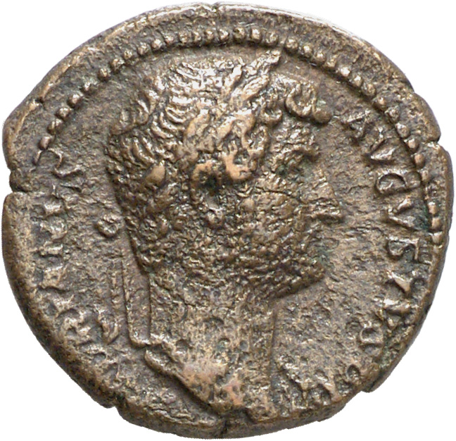 RIC II Hadrian 977 Hadrian obverse, Kopf des Hadrianus mit Lorbeerkranz nach r.