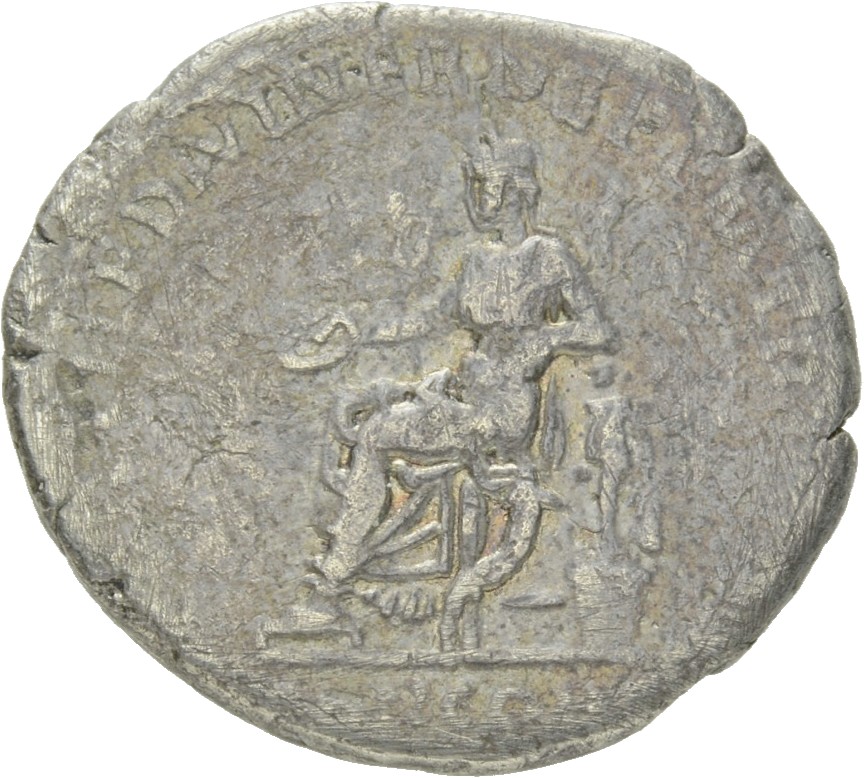 RIC II Hadrian 9a Hadrian reverse, Concordia thront nach l. In der r. Hand Schale (patera), die l. Hand ruht auf einer Spe...