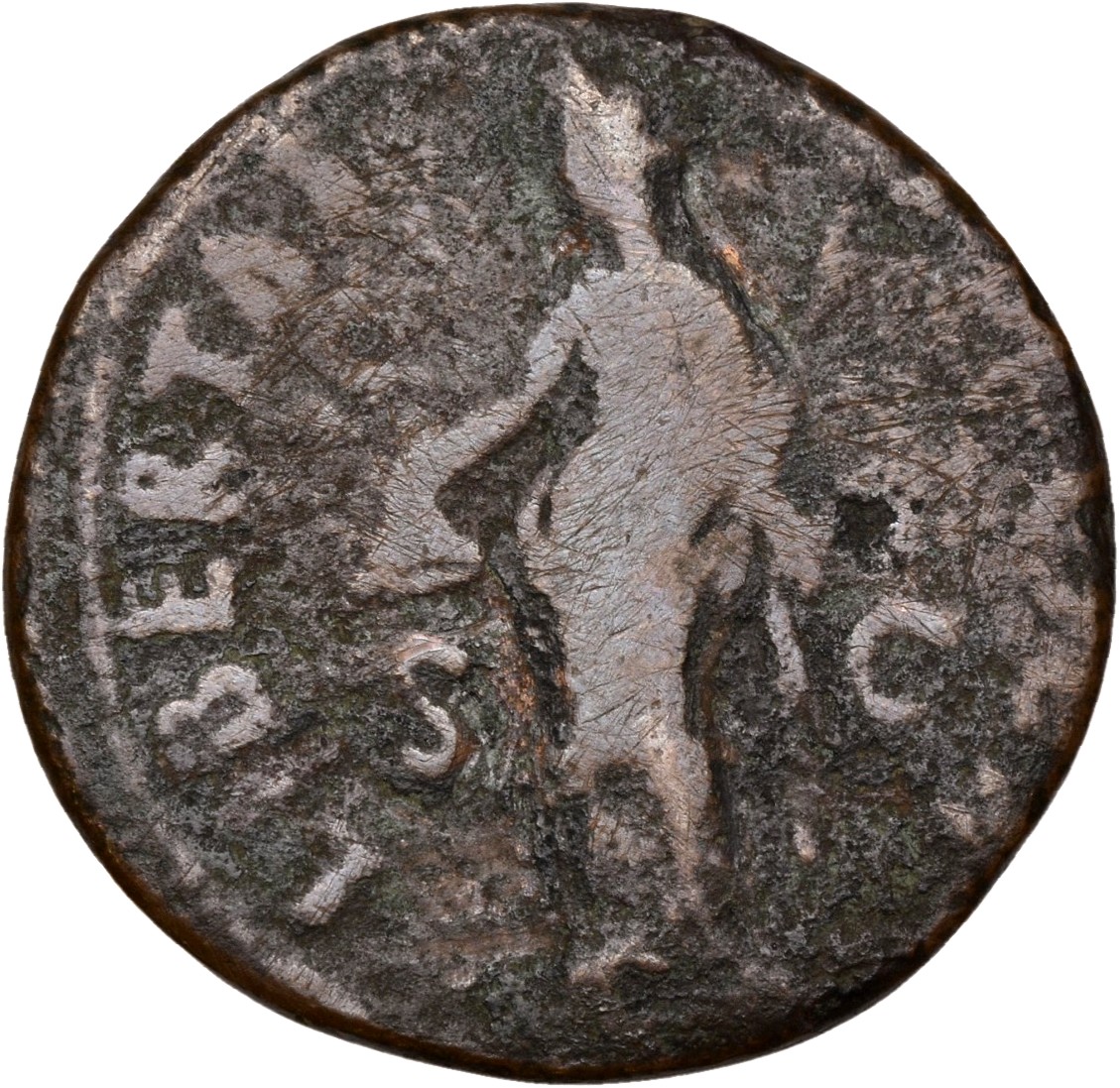RIC II Nerva 100 (as) Nerva reverse — Libertas, draped, standing left, holding pileus in right hand and short sceptre, poi...