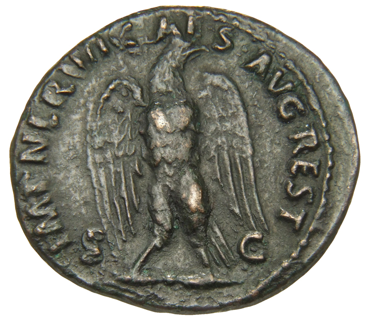 RIC II Nerva 128 Nerva reverse, Eagle standing on thunderbolt, head right