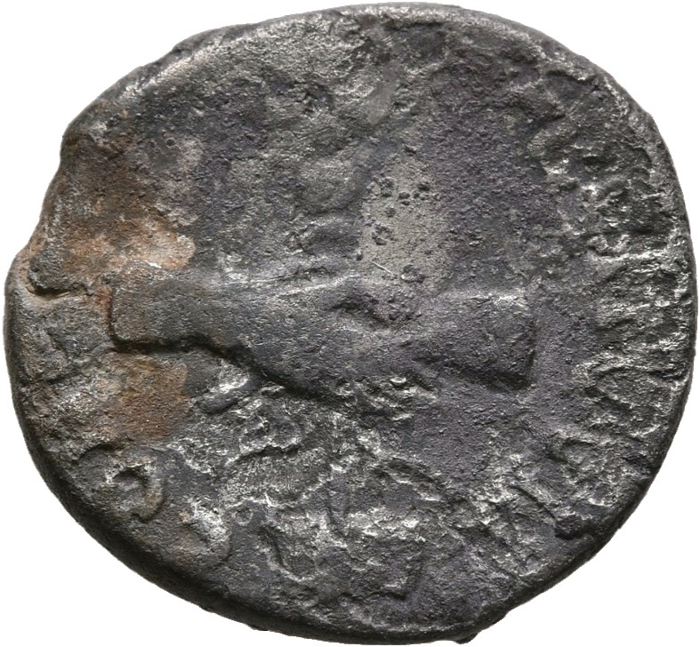 RIC II Nerva 15 (denarius) Nerva reverse — Clasped hands holding aquila set on prow, left
